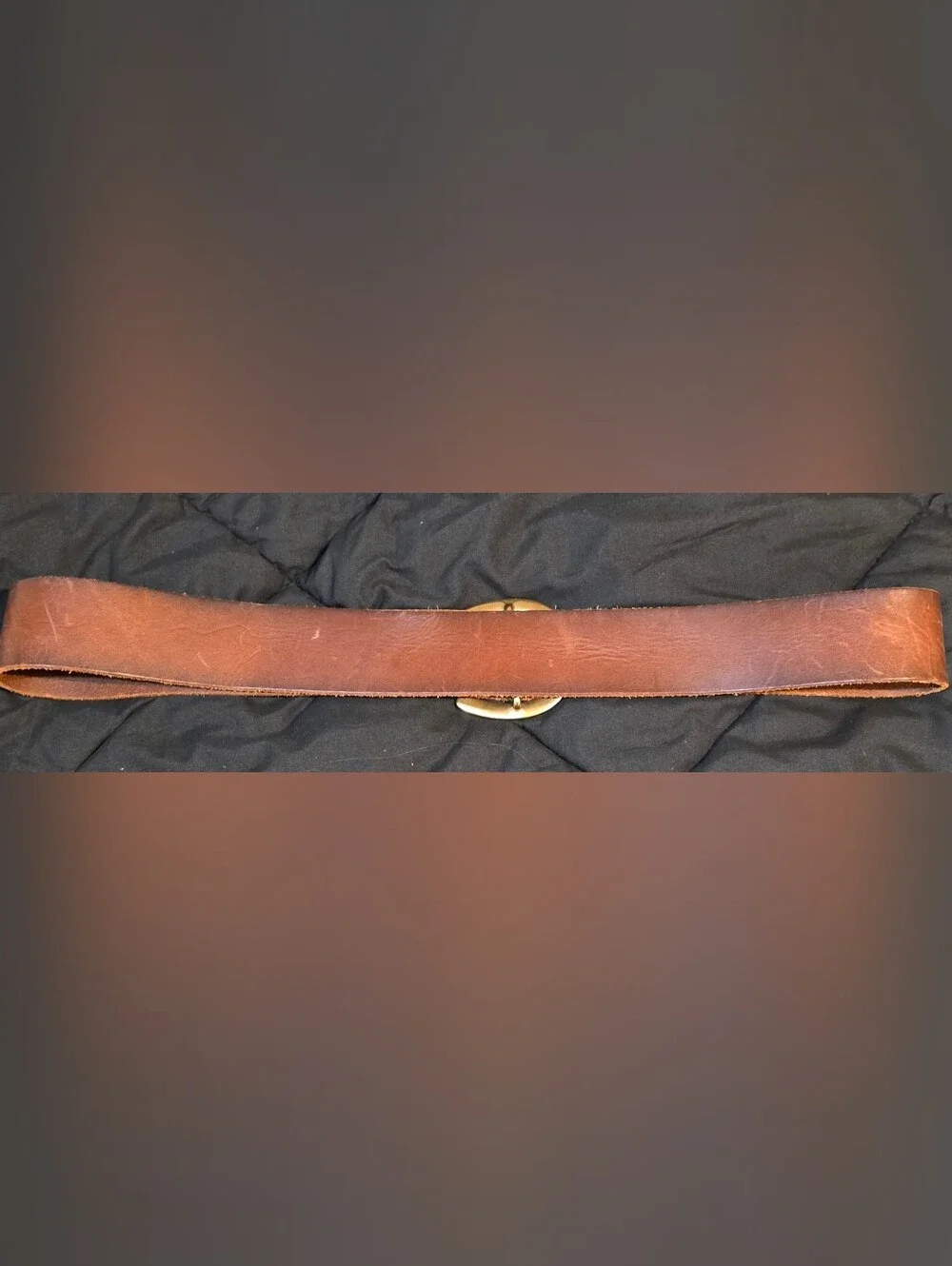Ralph Lauren Dark Brown Leather Belt with Brass Horseshoe Buckle